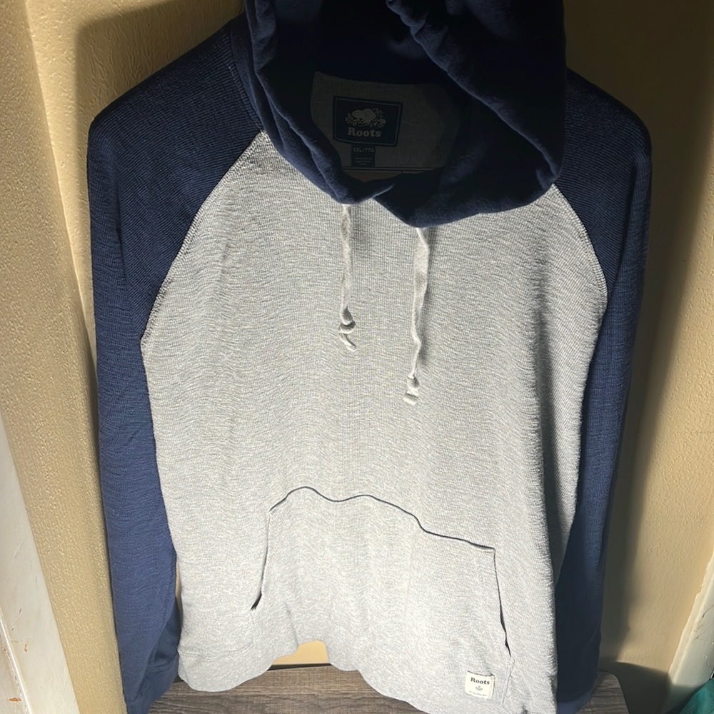 Roots Mens Mini Waffle Hoodie Color Gray/Blue Size XXL